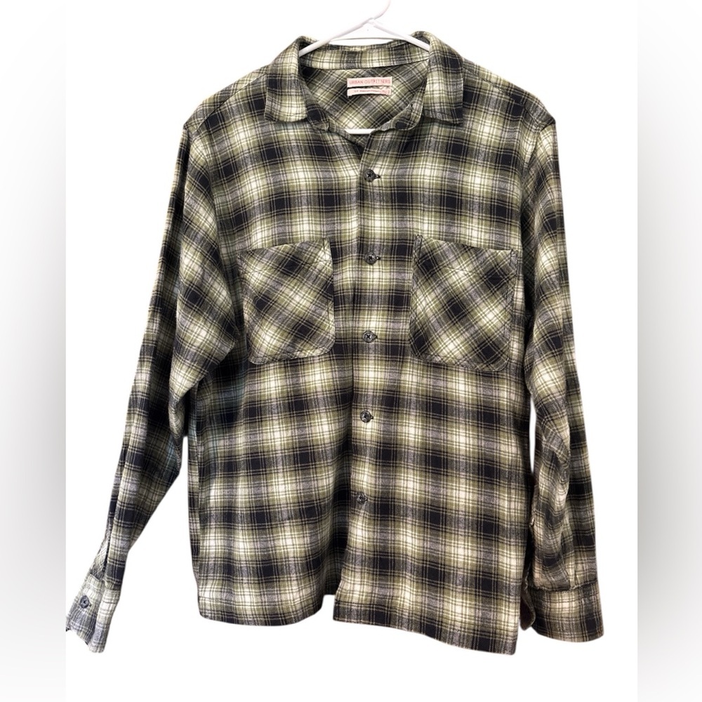 Urban Outfitters Green Plaid Flannel Shirt Size S | Grunge Soft Button-Up EUC